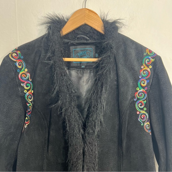 Vintage Steve Madden Black Embroidered Faux Fur Suede Penny Lane Coat Size XL - Picture 4 of 16